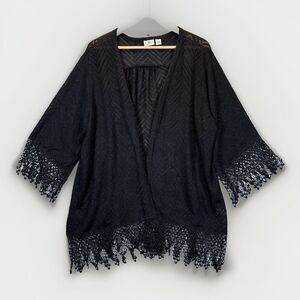 Black Crochet Lace Cardigan‎ 22/24W Open Front Sheer Kimono Witchy Whimsigoth